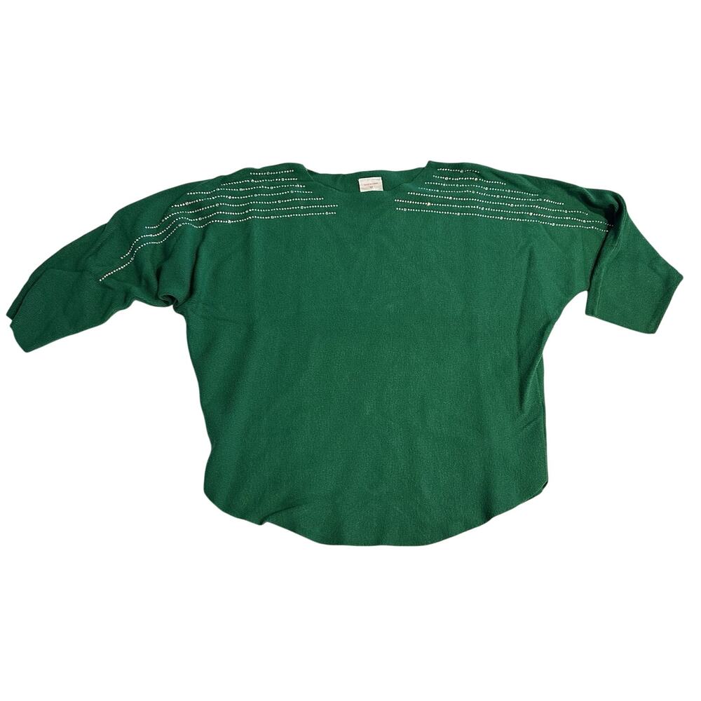 Luna Rhinestone Embellished Top Women's Medium Short Sleeve Boxy Knitwear Green